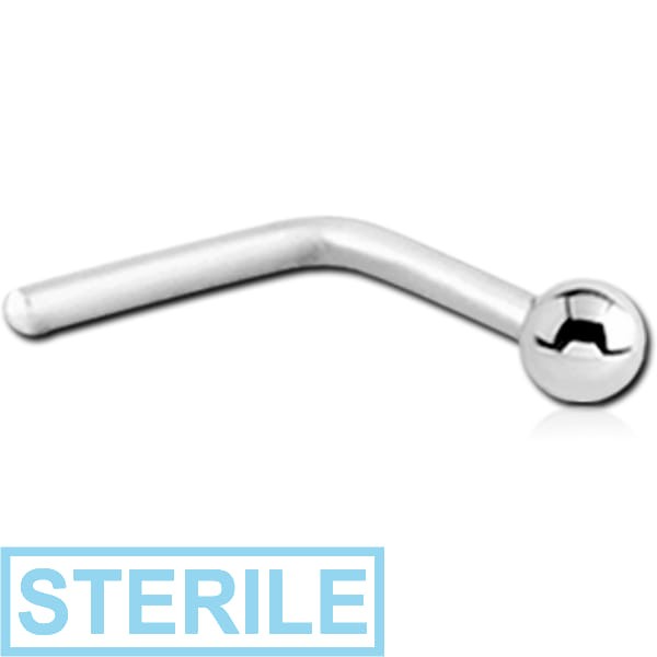 STERILE 18K WITHE GOLD 90 DEGREE NOSE STUD