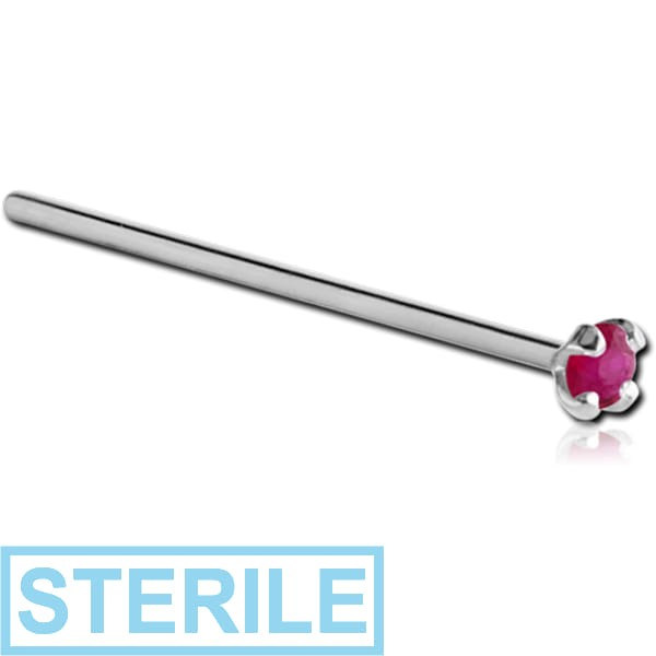 STERILE 18K WHITE GOLD 2MM PRONG SET PRECIOUS JEWELLED STRAIGHT NOSE STUD