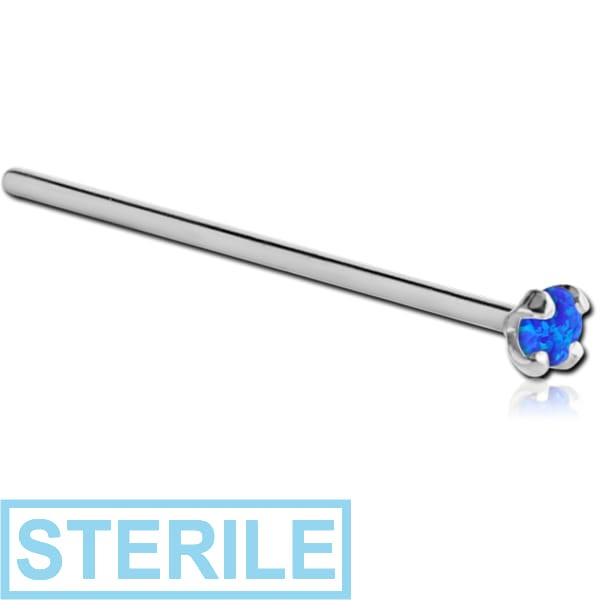 STERILE 18K WHITE GOLD 2MM PRONG SET SYNTHETIC OPAL JEWELLED STRAIGHT NOSE STUD