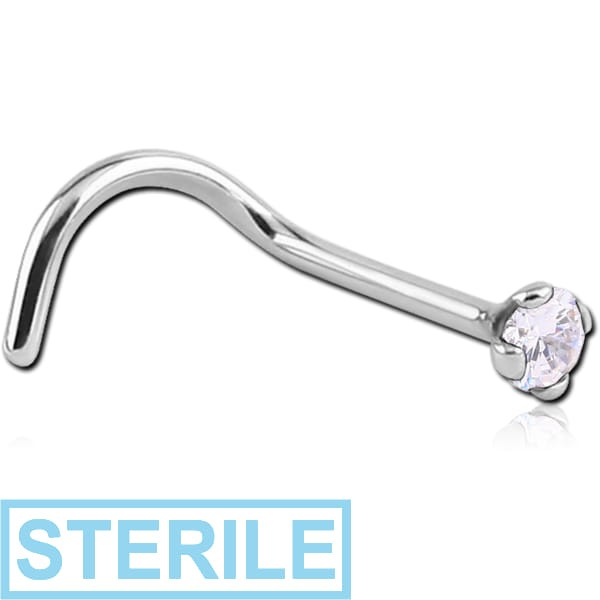 STERILE 18K WHITE GOLD CURVED NOSE STUD WITH 2MM PRONG SET DIAMOND