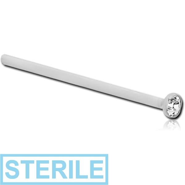 STERILE 18K WHITE GOLD STRAIGHT NOSE STUD WITH 1.6 MM BEZEL SET DIAMOND