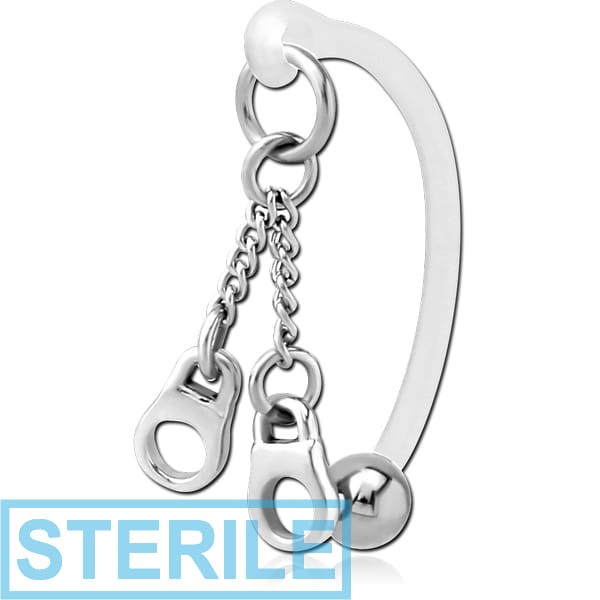 STERILE BIOFLEX VERTICAL HOOD BANANAS WITH SURGICAL STEEL CHARMS - CAN BE CUT TO SIZE - HANDCUFFS