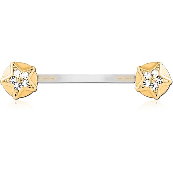 STERILE GOLD PVD COATED SURGICAL STEEL PUSH FIT JEWELLED WITH BIOFLEX NIPPLE BARBELL