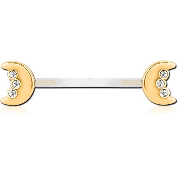 STERILE GOLD PVD COATED SURGICAL STEEL PUSH FIT JEWELLED WITH BIOFLEX NIPPLE BARBELL