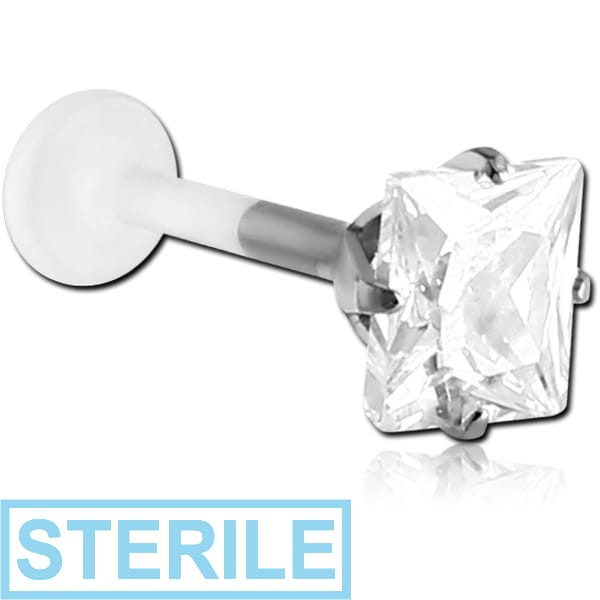 STERILE BIOFLEX INTERNAL LABRET WITH SURGICAL STEEL JEWELLED SQUARE ATTACHMENT