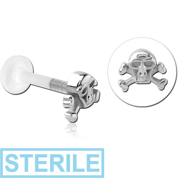 STERILE BIOFLEX INTERNAL LABRET WITH SURGICAL STEEL ATTACHMENT - CROSSBONES SKULL