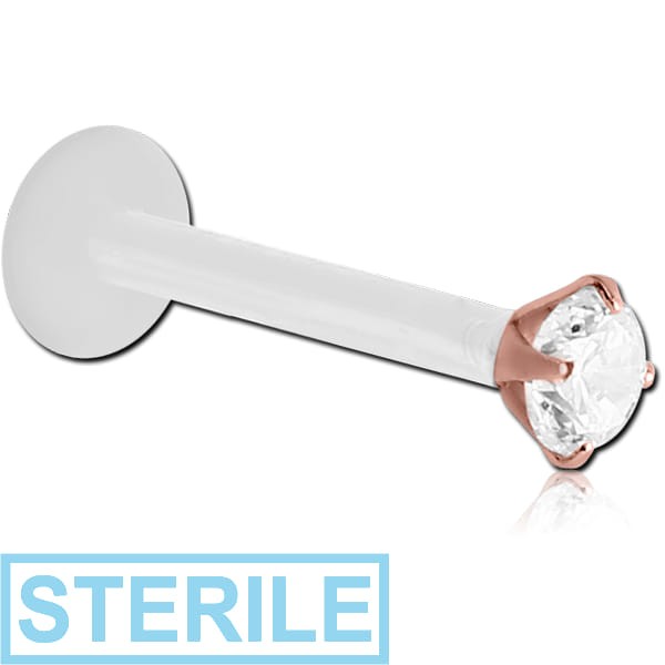 STERILE BIOFLEX INTERNAL LABRET WITH ROSE GOLD PVD COATED SURGICAL STEEL JEWELLED ATTACHMENT