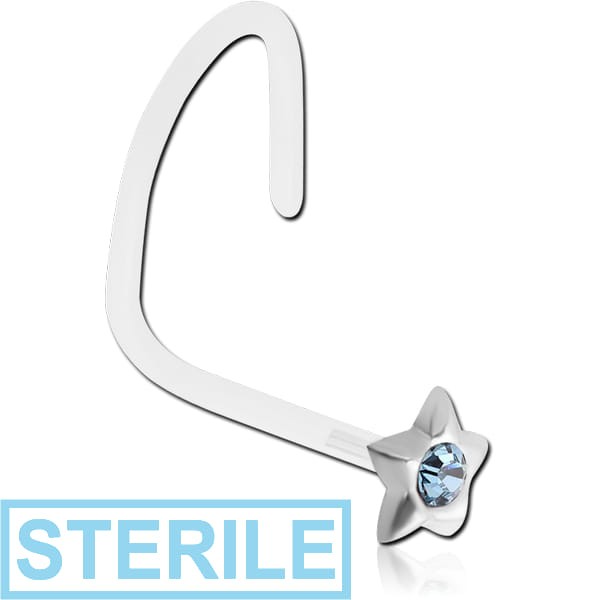 STERILE BIOFLEX INTERNAL CURVED NOSE STUD WITH SILVER PRONG SET JEWELLED ATTACHMENT