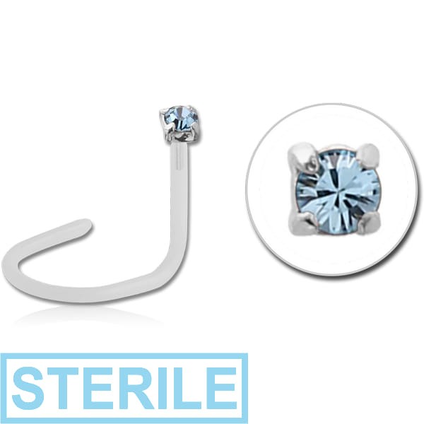 STERILE BIOFLEX INTERNAL CURVED NOSE STUD WITH SILVER PRONG SET JEWELLED ATTACHMENT