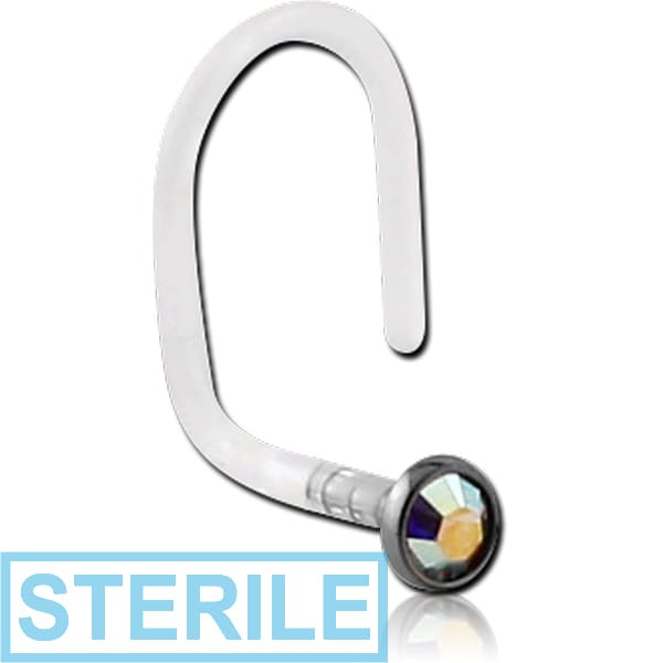 STERILE BIOFLEX INTERNAL CURVED NOSE STUD WITH TITANIUM HIGH END CRYSTAL JEWELLED DISC