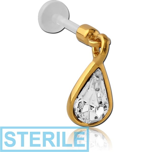 STERILE BIOFLEX MICRO LABRET WITH GOLD PVD COATED JEWELLED CHARM - PAIR DROP