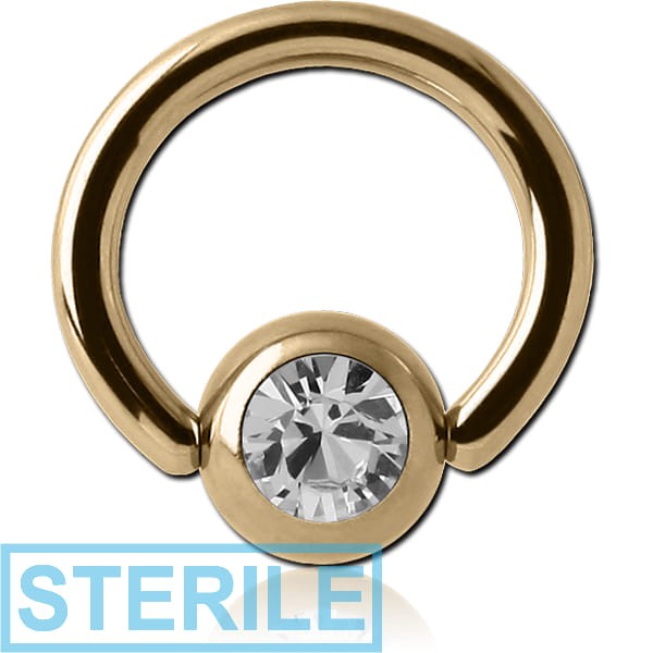 STERILE ZIRCON GOLD PVD COATED SURGICAL STEEL PREMIUM CRYSTAL JEWELLED BALL CLOSURE RING