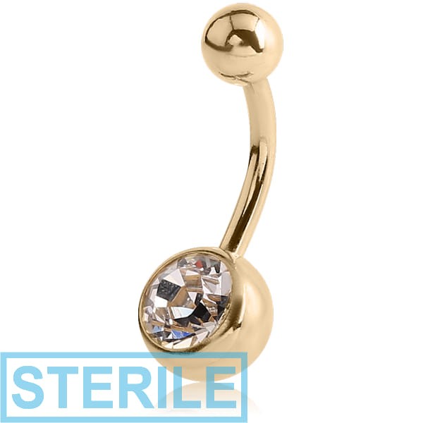 STERILE ZIRCON GOLD PVD COATED SURGICAL STEEL HIGH END CRYSTAL JEWELLED NAVEL BANANA