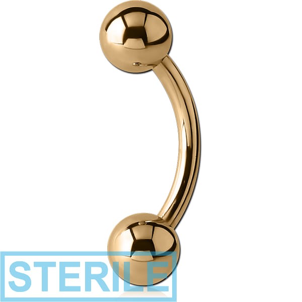 STERILE ZIRCON GOLD PVD COATED SURGICAL STEEL CURVED BARBELL