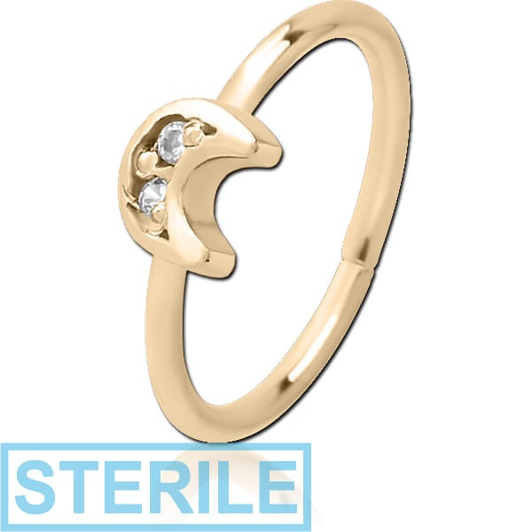 STERILE ZIRCON GOLD PVD COATED SURGICAL STEEL JEWELLED SEAMLESS RING - CRESCENT PRONGS