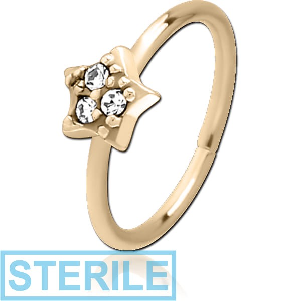 STERILE ZIRCON GOLD PVD COATED SURGICAL STEEL JEWELLED SEAMLESS RING - STAR PRONGS