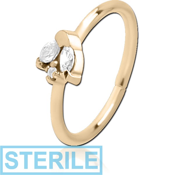 STERILE ZIRCON GOLD PVD COATED SURGICAL STEEL JEWELLED SEAMLESS RING
