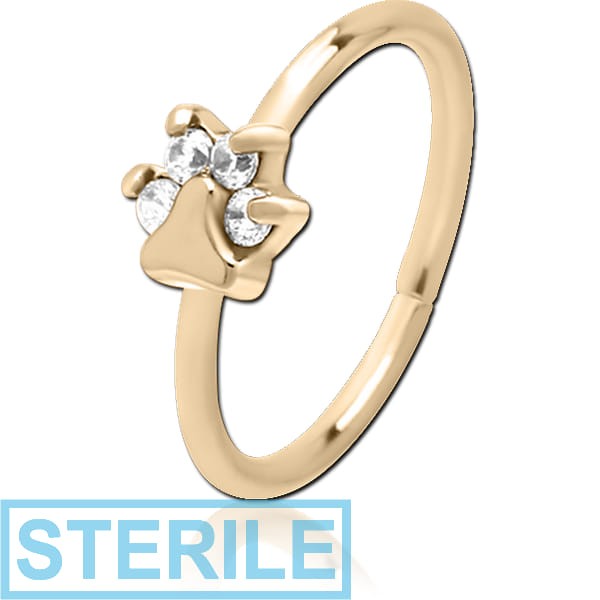 STERILE ZIRCON GOLD PVD COATED SURGICAL STEEL JEWELLED SEAMLESS RING - ANIMAL PAW