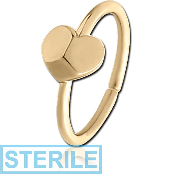 STERILE ZIRCON GOLD PVD COATED SURGICAL STEEL SEAMLESS RING - 3D HEART