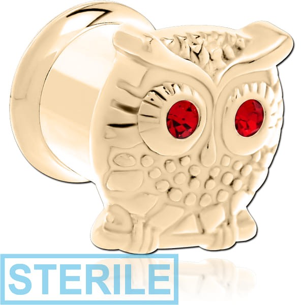 STERILE ZIRCON GOLD PVD COATED STAINLESS STEEL DOUBLE FLARED INTERNALLY THREADED TUNNEL - OWL