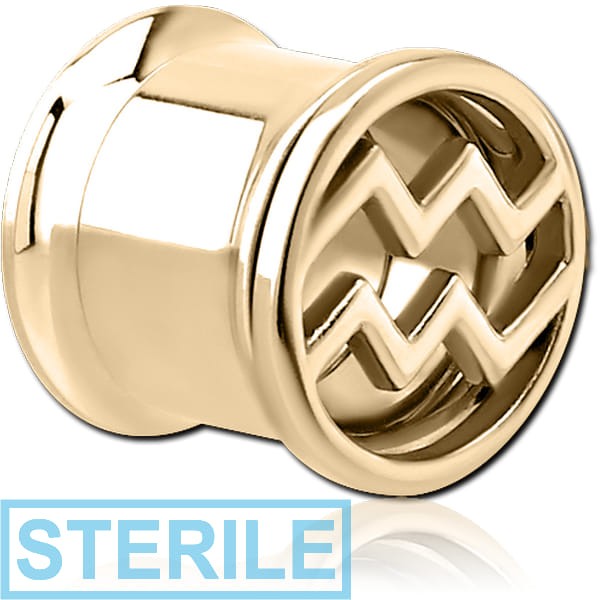 STERILE ZIRCON GOLD PVD COATED STAINLESS STEEL DOUBLE FLARED INTERNALLY THREADED TUNNEL - AQUARIUS