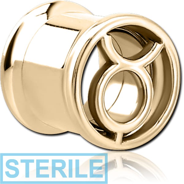 STERILE ZIRCON GOLD PVD COATED STAINLESS STEEL DOUBLE FLARED INTERNALLY THREADED TUNNEL -TAURUS
