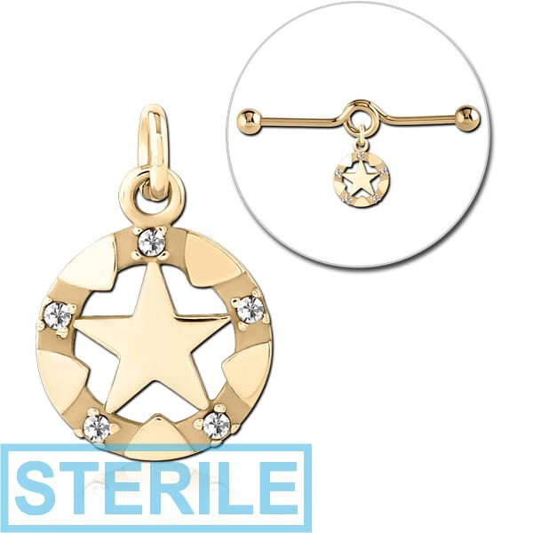 STERILE ZIRCON GOLD PVD COATED SURGICAL STEEL JEWELLED CHARM FOR INDUSTRIAL BARBELL