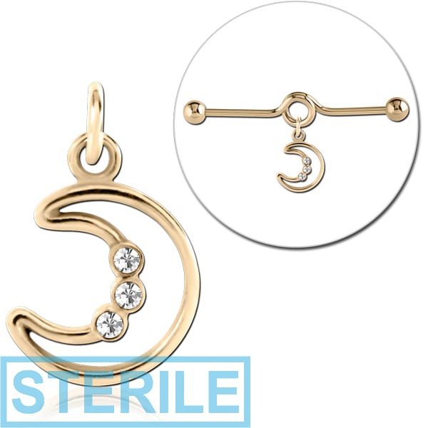 STERILE ZIRCON GOLD PVD COATED SURGICAL STEEL JEWELLED CHARM FOR INDUSTRIAL BARBELL