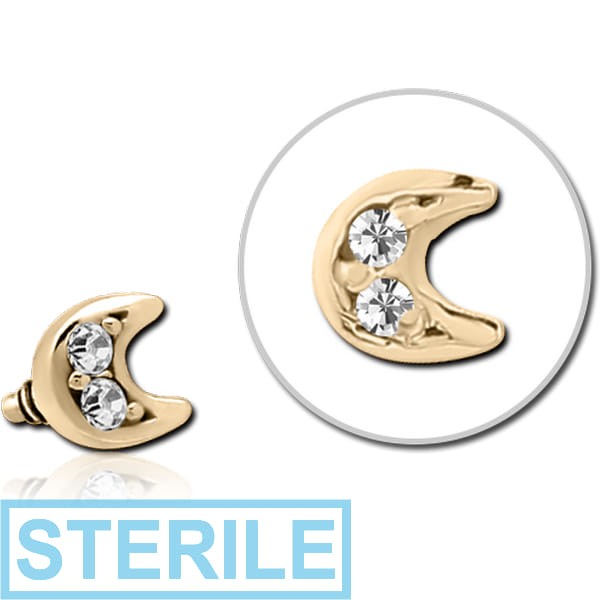 STERILE ZIRCON GOLD PVD COATED SURGICAL STEEL JEWELLED ATTACHMENT FOR 1.6MM INTERNALLY THREADED PINS - CRESCENT PRONGS