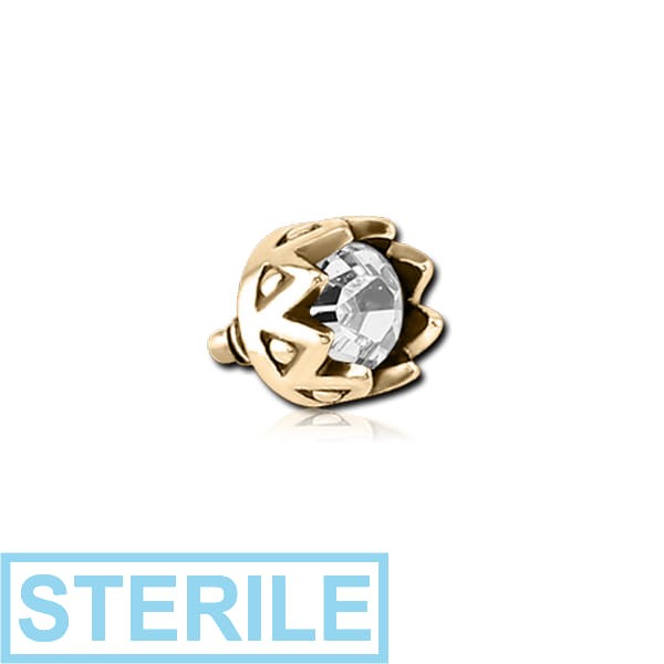 STERILE ZIRCON GOLD PVD COATED SURGICAL STEEL JEWELLED ATTACHMENT FOR 1.6MM INTERNALLY THREADED PINS