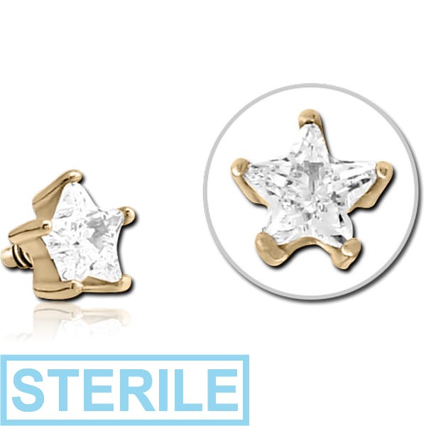 STERILE ZIRCON GOLD PVD COATED SURGICAL STEEL JEWELLED ATTACHMENT FOR 1.6MM INTERNALLY THREADED PINS - STAR