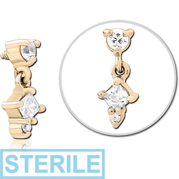 STERILE ZIRCON GOLD PVD COATED SURGICAL STEEL JEWELLED MICRO ATTACHMENT FOR 1.6MM INTERNALLY THREADED PINS