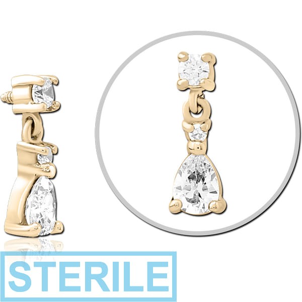 STERILE ZIRCON GOLD PVD COATED SURGICAL STEEL JEWELLED MICRO ATTACHMENT FOR 1.6MM INTERNALLY THREADED PINS