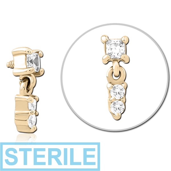 STERILE ZIRCON GOLD PVD COATED SURGICAL STEEL JEWELLED MICRO ATTACHMENT FOR 1.6MM INTERNALLY THREADED PINS