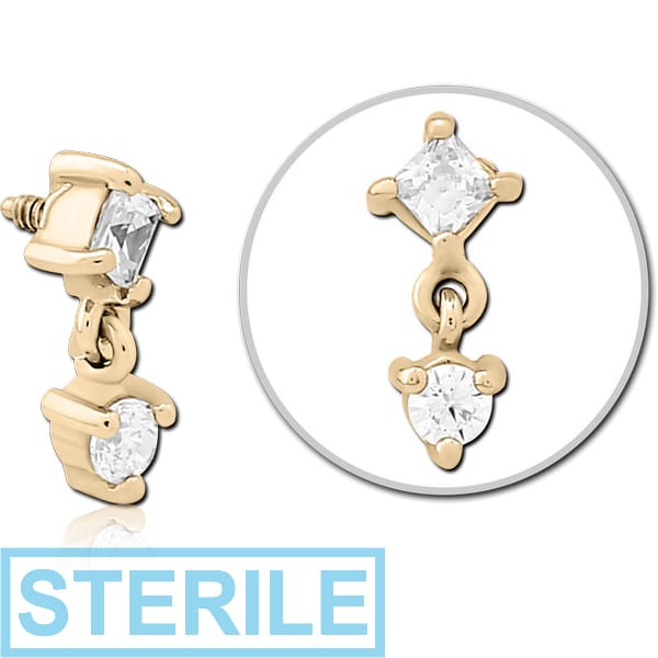 STERILE ZIRCON GOLD PVD COATED SURGICAL STEEL JEWELLED MICRO ATTACHMENT FOR 1.6MM INTERNALLY THREADED PINS