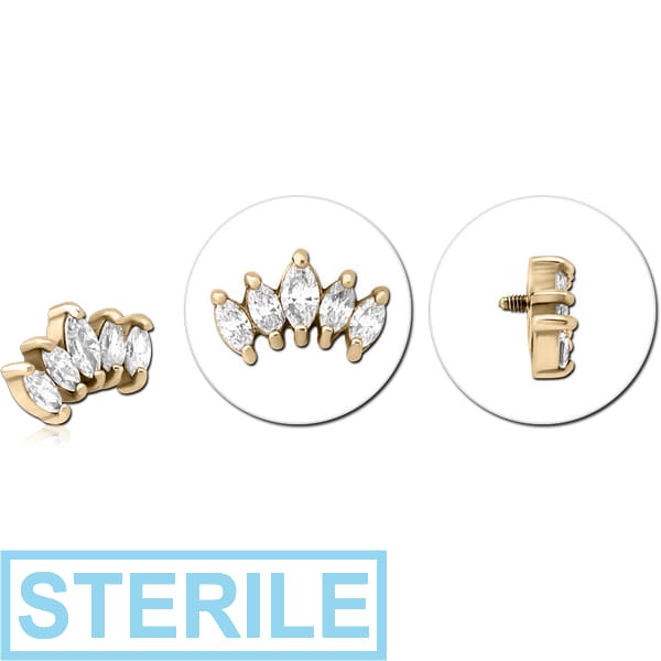 STERILE ZIRCON GOLD PVD COATED SURGICAL STEEL JEWELLED MICRO ATTACHMENT FOR 1.2MM INTERNALLY THREADED PINS - FIVE GEMS