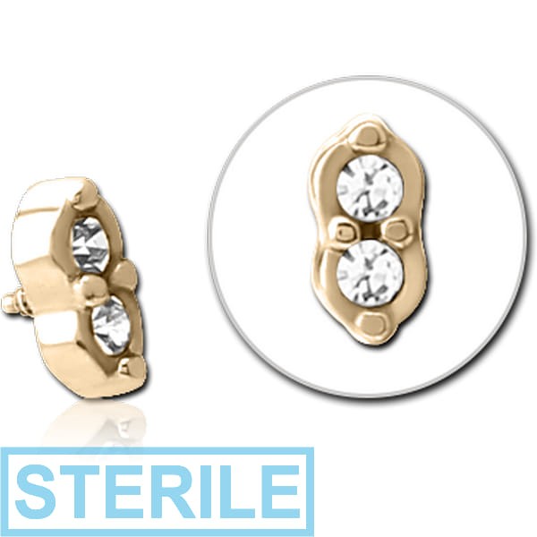 STERILE ZIRCON GOLD PVD COATED SURGICAL STEEL JEWELLED MICRO ATTACHMENT FOR 1.2MM INTERNALLY THREADED PINS - TWO GEMS EYES
