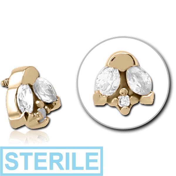 STERILE ZIRCON GOLD PVD COATED SURGICAL STEEL JEWELLED MICRO ATTACHMENT FOR 1.2MM INTERNALLY THREADED PINS