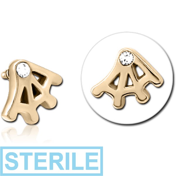 STERILE ZIRCON GOLD PVD COATED SURGICAL STEEL JEWELLED MICRO ATTACHMENT FOR 1.2MM INTERNALLY THREADED PINS - WEB