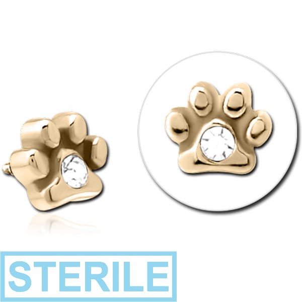 STERILE ZIRCON GOLD PVD COATED SURGICAL STEEL JEWELLED MICRO ATTACHMENT FOR 1.2MM INTERNALLY THREADED PINS - ANIMAL PAW CENTER GEM