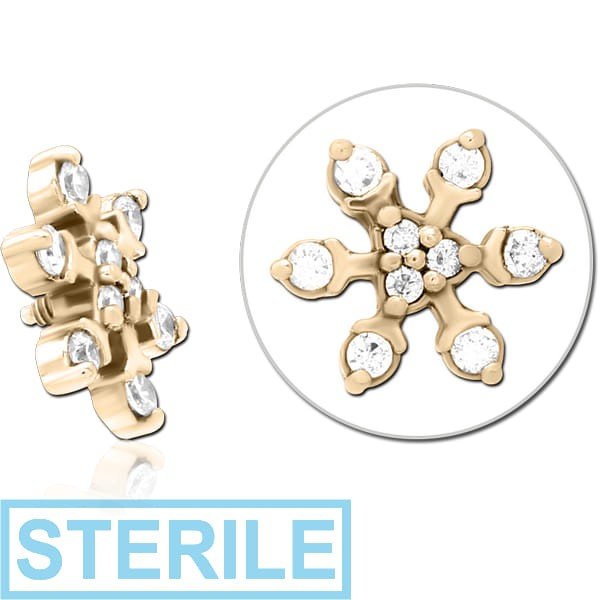 STERILE ZIRCON GOLD PVD COATED SURGICAL STEEL JEWELLED MICRO ATTACHMENT FOR 1.2MM INTERNALLY THREADED PINS - SNOWFLAKE