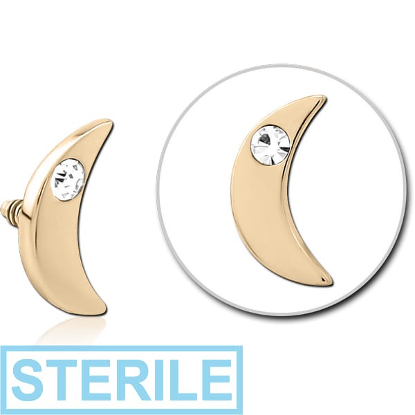 STERILE ZIRCON GOLD PVD COATED SURGICAL STEEL JEWELLED MICRO ATTACHMENT FOR 1.2MM INTERNALLY THREADED PINS - CRESCENT CENTER GEM