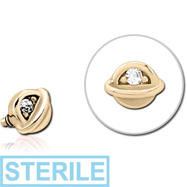 STERILE ZIRCON GOLD PVD COATED SURGICAL STEEL JEWELLED MICRO ATTACHMENT FOR 1.2MM INTERNALLY THREADED PINS - HALF OPEN EYE