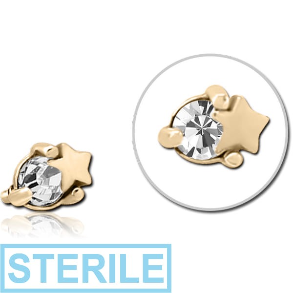STERILE ZIRCON GOLD PVD COATED SURGICAL STEEL JEWELLED MICRO ATTACHMENT FOR 1.2MM INTERNALLY THREADED PINS - STAR AND GEM