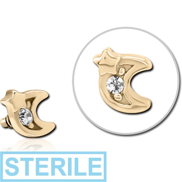 STERILE ZIRCON GOLD PVD COATED SURGICAL STEEL JEWELLED MICRO ATTACHMENT FOR 1.2MM INTERNALLY THREADED PINS - CRESCENT AND STAR