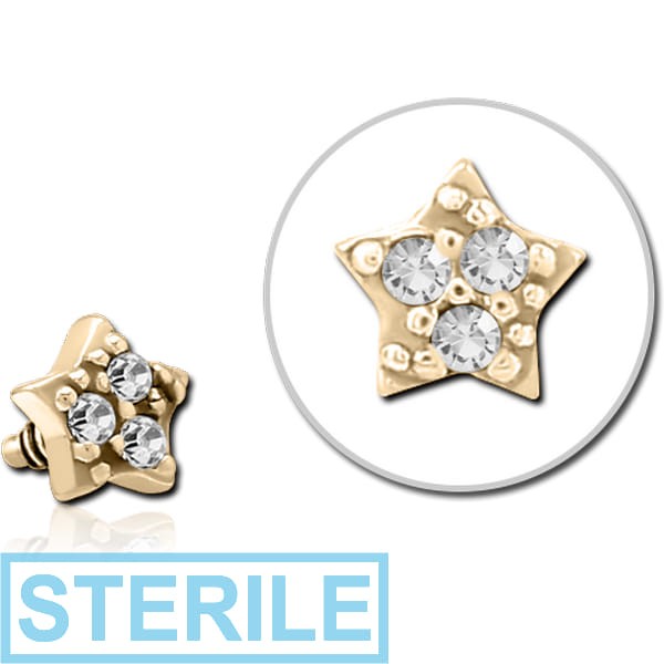 STERILE ZIRCON GOLD PVD COATED SURGICAL STEEL JEWELLED MICRO ATTACHMENT FOR 1.2MM INTERNALLY THREADED PINS - STAR