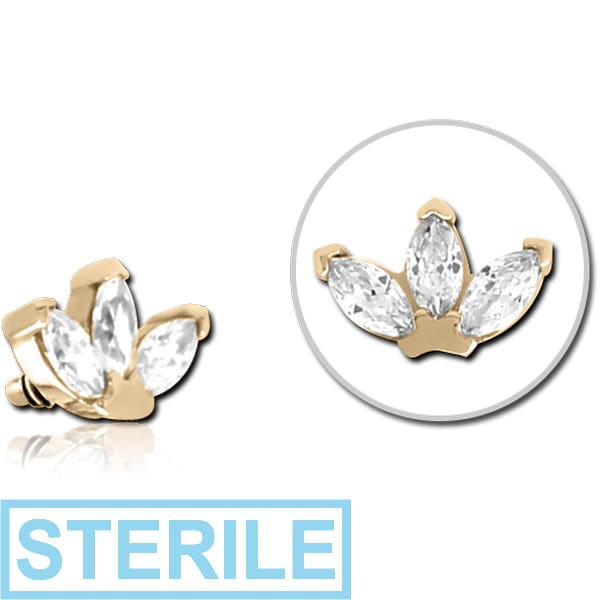 STERILE ZIRCON GOLD PVD COATED SURGICAL STEEL JEWELLED MICRO ATTACHMENT FOR 1.2MM INTERNALLY THREADED PINS