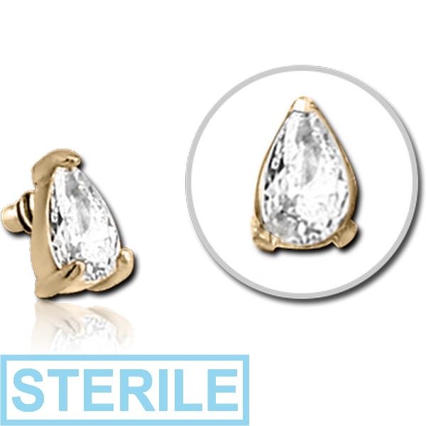 STERILE ZIRCON GOLD PVD COATED SURGICAL STEEL JEWELLED MICRO ATTACHMENT FOR 1.2MM INTERNALLY THREADED PINS - DROP