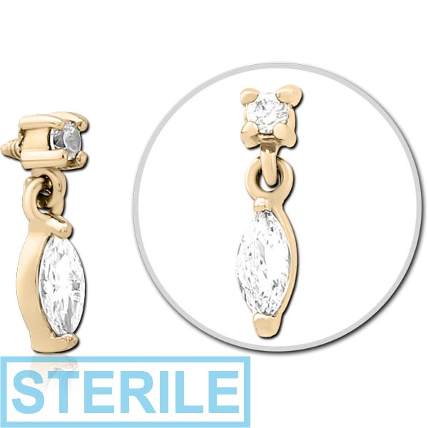 STERILE ZIRCON GOLD PVD COATED SURGICAL STEEL JEWELLED MICRO ATTACHMENT FOR 1.2MM INTERNALLY THREADED PINS