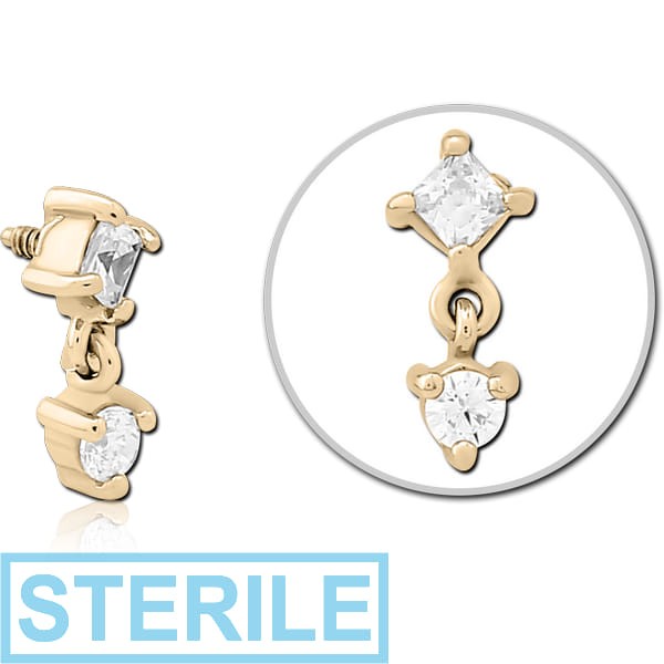 STERILE ZIRCON GOLD PVD COATED SURGICAL STEEL JEWELLED MICRO ATTACHMENT FOR 1.2MM INTERNALLY THREADED PINS